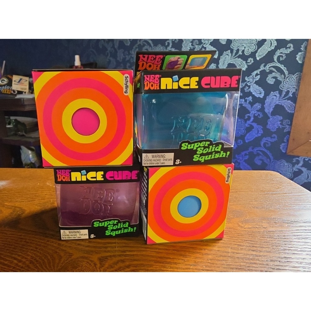 Nee Doh 2 Nice Cube & 2 Color change Complete Lot of 4 -Blue Purple & Pink